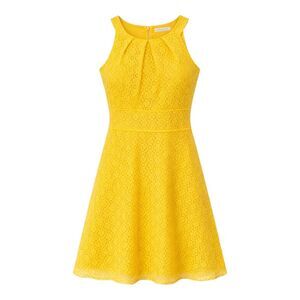 New York & Company Butter yellow lace eyelet Easter dress fit flare size XS 2
